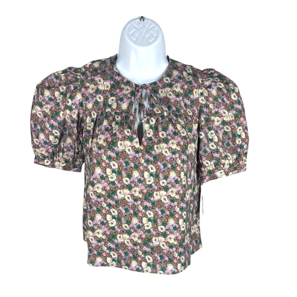 Hyacinth House Floral Puff Sleeve Blouse Cotton Lined XXS NWT Tuckernuck - Picture 4 of 8